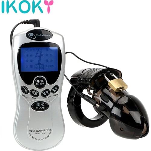 IKOKY Electric Shock Penis Cock Cage Cock Ring with Electric Host Male Chastity Device Medical Themed Toys Sex Toys for Men