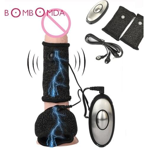 Electric Shock Scrotum Pulse Stimulate Penis Ring Vibrator For Men Electro Shock Cockring Penis Enlarger Man Masturbator Sex Toy