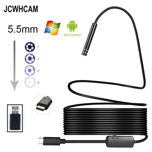 JCWHCAM Android Endoscope 5.5mm led USB Camera Type C USB Endoscopic Inspection 5M Hard/Soft Waterproof Tube Inspection