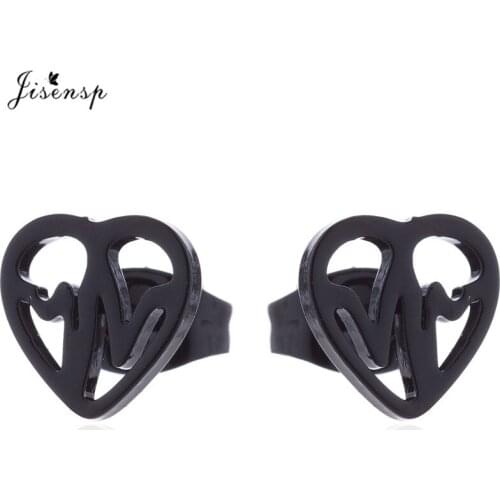 Jisensp Creative ECG Ear Studs Stylish Stainless Steel Heartbeat Earrings for Women Minimalist Jewelry Pendientes Mujer Moda