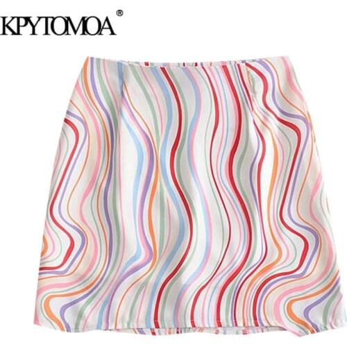 KPYTOMOA Women 2020 Chic Fashion Office Wear Color Striped Mini Skirt Vintage A Line Back Zipper With Lining Female Skirts Mujer