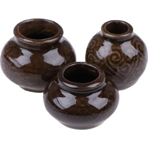 3pcs/set Doll Houses Decoration Ancient Ceramic Pottery Model Retro Dollhouse Miniatures Ornaments Accessories
