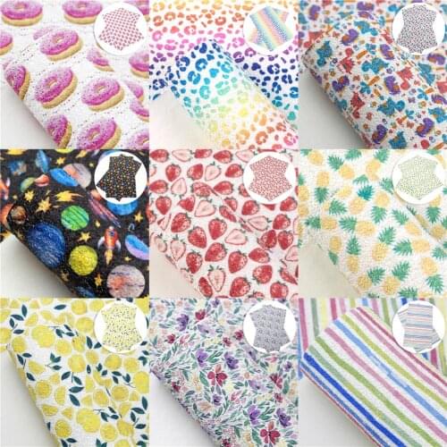Fruits Cupcake Printed Faux Leather Sheets Shimmer Chunky Glitter Synthetic Leather Fabric 20x33cm for DIY Garment Earrings