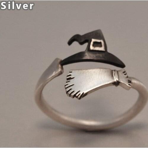 LKN hot new Halloween Ghost Witch Hat broom opening ring European and American creative jewelry