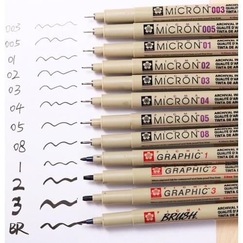1Pc Pigma Micron Porous Point Pen Soft Brush Drawing Pen Liner Fineliner Sketch Needle Pen 005 01 02 03 04 05 08 1.0 Art Markers