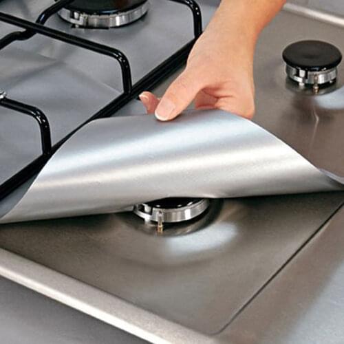 Reusable Aluminum Foil 4pcs/lot Gas Stove Protectors Cover/Liner Reusable Non Stick Silicone Dishwasher Safe