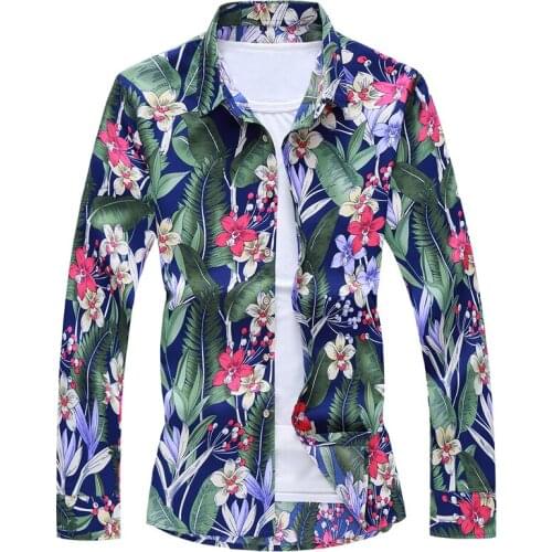 Male Fashion Brand Holiday Party Long Sleeve Dress Shirts Multiple Colors 7Xl 2021 Mens Floral Printed Slim Fit Casual Shirt