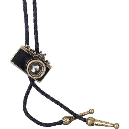 Bolo Tie European and American mens and womens necklaces handmade original jewelry old alloy leather camera braided long neckl