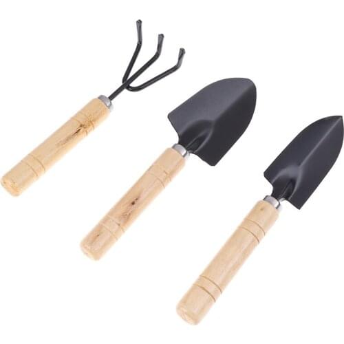 3Pcs Mini Wooden Handle Shovel Rake Spade Bonsai Tools Set Garden Tool Sets