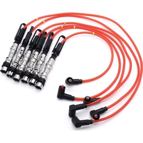 NEW-6Pcs Ignition Coil Spark Plugs Wires Cable Red for Golf III Corrado VR6 2.8 2.9 AAA ABV with Puller 021905409AD