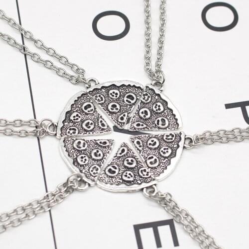 New 6 Pcs/Set Gothic Skull Pizza Slice Necklace For Best Friends Cool Vintage Choker Friendship Forever BFF Jewelry Gifts