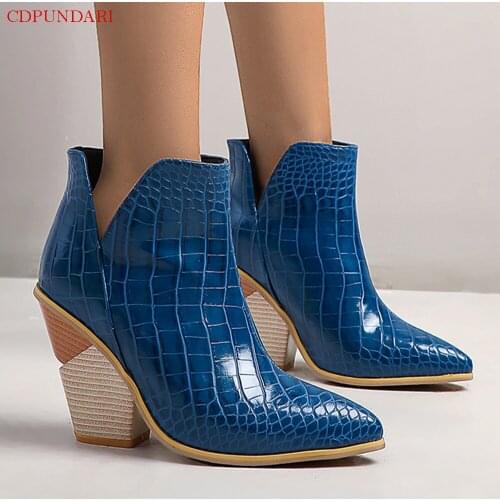 Sexy Pointed Toe Western Cowboy Boots For Women High Heels Ankle Boots Ladies Autumn Winter Short Boots Shoes Bottines Femme