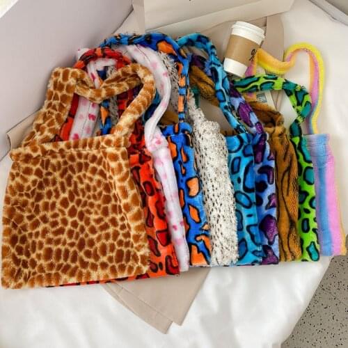 Fashion Trend Leopard Print Plush Handbag Bag Fashion Large Capacity Shoulder Bag Color Crossbody Tote Bag Large Shopping Bag