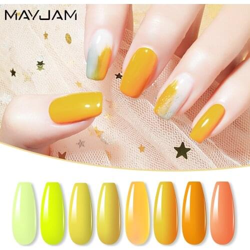8ml MAYJAM Nail Polish Yellow Series Semi Permanent Luxury Nail Lacquer Soak Off UV Lamp Nails Gel Top Base Coat Nail Art Design