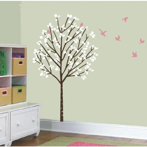 Size 100x175cm Large Forest Tree Birds Vinyl Wall Decals Girl Nursery Tree Art Stickers Kids Rooms Decoration KW-101