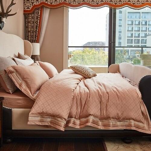 Luxury Soft Cozy Egyptian Cotton Hotel Style Bedding Set Jacquard Embroidery Silky Duvet Cover Bed Sheet Pillowcases 4Pcs