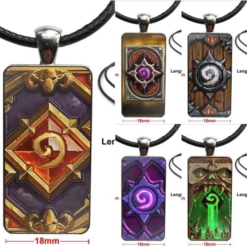 For Christmas Gift Hearthstone Heroes Jewelry With Steel Plated Glass Cabochon Choker Long Pendant Rectangle Necklace