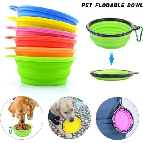 Silicone Dog Feeder Bowl With Carabiner Folding Cat Bowl Travel Dog Feeding Supplies Food Water Container for Pet Accessories