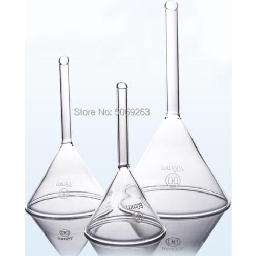 High borosilicate glass triangle funnel diameter 40mm to 150mm laboratory filtration tools