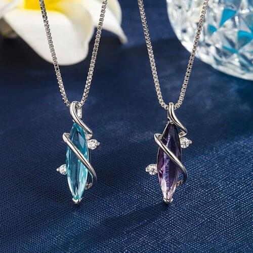 Fashion Elegance Simple Irregular Design Crystal Necklace For Women Purple Blue Color Pendant Couples Jewelry Gifts