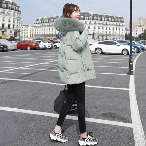 Winter down padded jacket 2021 womens mid-length padded jacket Korean loose casual ins padded jacket warm thicken parkas
