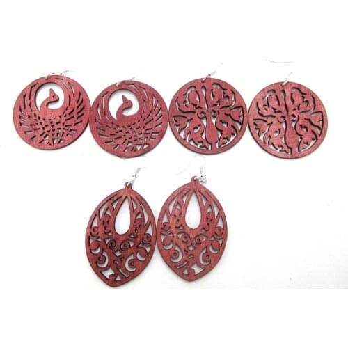10pairs/lot Laser cut Peacock Wood Earrings