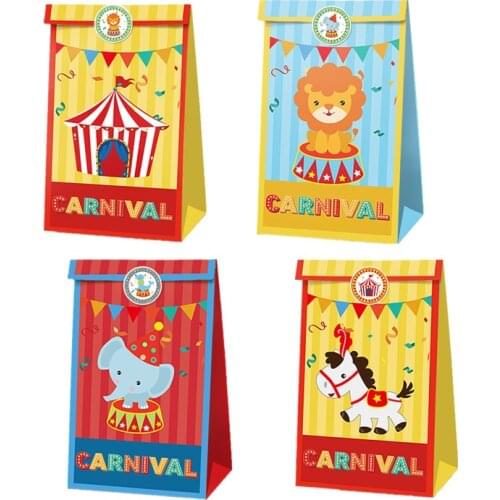 12Pcs Carnival Circus Animals Paper Gift Bag Jungle Party Decorations Sweet Candy Packaging Bags Birthday Party Supplies
