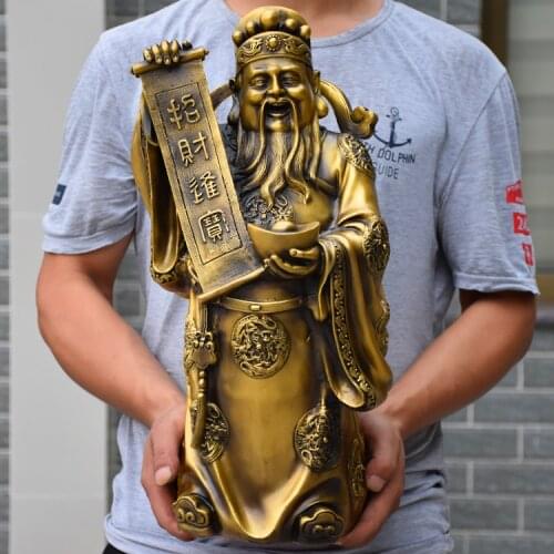 49CM large# SHOP Store company home efficacious fortune God Talisman Protection-Money Drawing Martial god of wealth BRASS statue