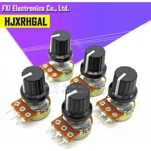 5Sets 5PCS+5PCS WH148 B1K ~ B1M ohm 1K 2K 5K 10K 20K 3Pin 15mm 10K 3 Terminal Linear Taper Rotary potentiometer for Arduino