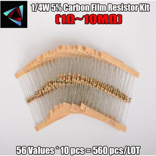 New Aiirval 560pcs 56 Values 1/4W 5% Carbon Film Resistors Assorted Kit Set 1 ohm ~ 10M ohm 6X2mm Electronic lovers Resistor