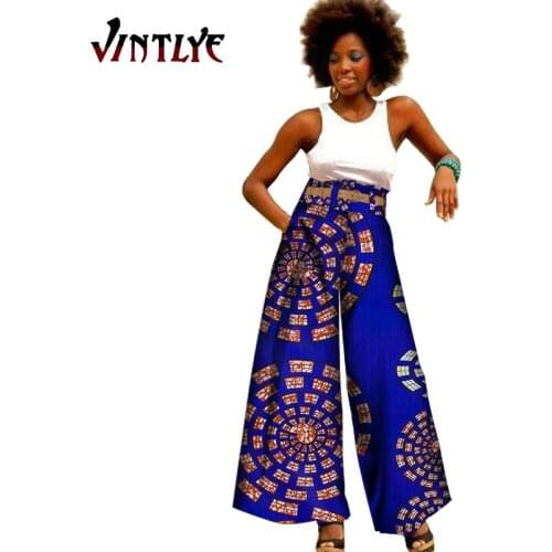 African Traditional Ankara Wax Women Pants Floral Printed Casual Lady Trousers Loose High Waist Dashiki Female Wide Leg Pants