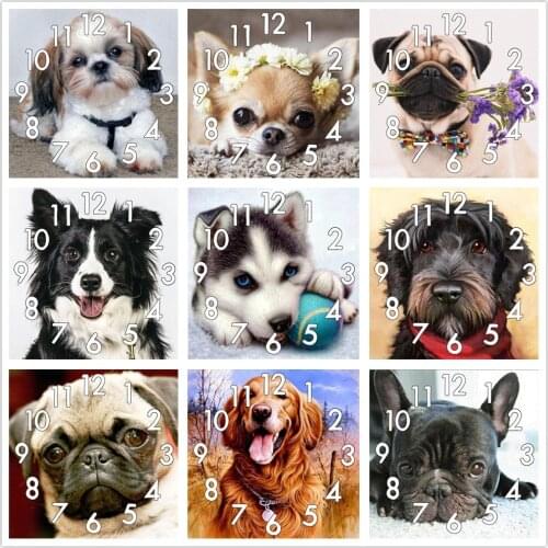 Full Diamond Painting Cross Stitch kit Dog Animal With Clock Mechanism Mosaic 5D Diy Square Round 3d Embroidery Gift Christmas