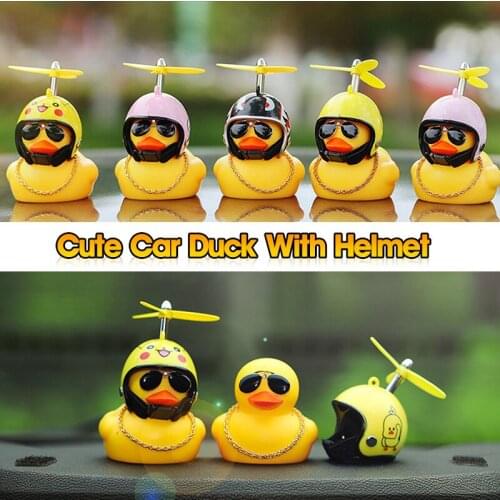 Car Duck With Helmet Broken Wind Pendant Small Yellow Duck Road Bike Motor Helmet Riding Cycling Accessories Without Lights