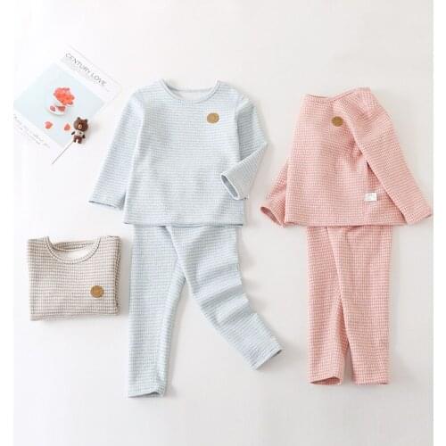 Calabetty Childrens casual cotton plaid winter underwear set