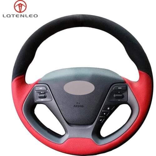 LQTENLEO Black Suede Red Leather Steering Wheel Cover For Kia K3 2012-2018 Ceed Cee'd Cerato 2012-2018 Forte Koup Forte5 2013