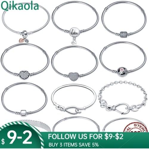 Qikaola Authentic Classic Series 100% 925 Sterling Silver Heart Bracelet Fit Original Beads Charms DIY Jewelry Gift For Women