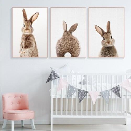 Nursery Bunny Prints Rabbits Cute Animals Canvas Painting Unisex Wall Art Art Decoration Wall Pictures for Living Room