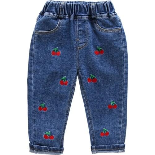 Toddler Girls Jeans Cherry Girl Jeans Cherry Embroidery Childrens Jeans For Boys Spring Autumn Childrens Clothing
