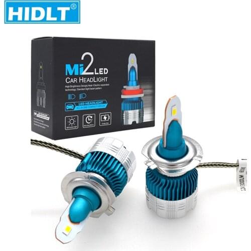 HIDLT 2x Mi2 LED H4 H7 Car Headlight Bulb Lamp H1 H8/H9/H11 9005 9006 50W 6000LM 6500K All In One Compact Design Car Accessories