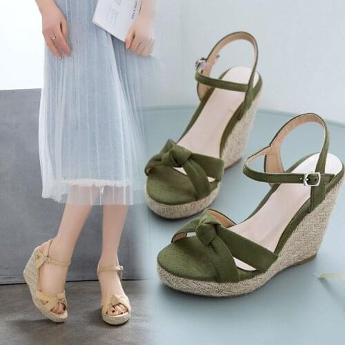 YMECHIC Summer 2020 High Heels Platform Sandals Female Flock Red Green Blue Black Cross Strap Knot Wedges Shoes Big Size 34-43