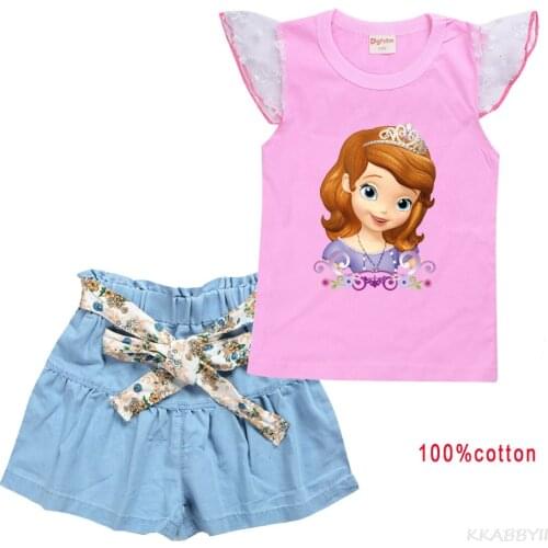 Sofia Summer New Fashion Cotton High Guality FashionT-shirt Children Cartoon Girl Suit Clothes