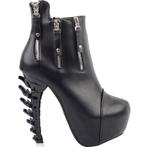 LF80641 Punk Black Zip Stud High-top Platform Bone Heels Ankle Boots Size 4/5/6/7/8/9/10