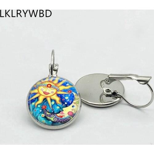 LKLRYWBD / Van Gogh Sun and Moon Earrings Silver Bronze Earrings Glass Earrings Fashion Girl Jewelry Beautiful Gift