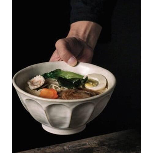 Japanese Retro Style Petal Pattern Bowls and Dishes Handmade Personality Creative Household Ceramic Tableware Salad Bowl