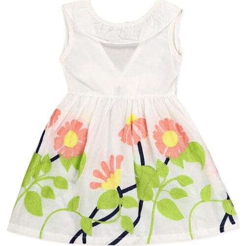Girls Fashion Floral Embroidered Summer Dress V neck Vest Ruffle Bowknot Dress Toddlers Infant Vestidos Childrens Clothes