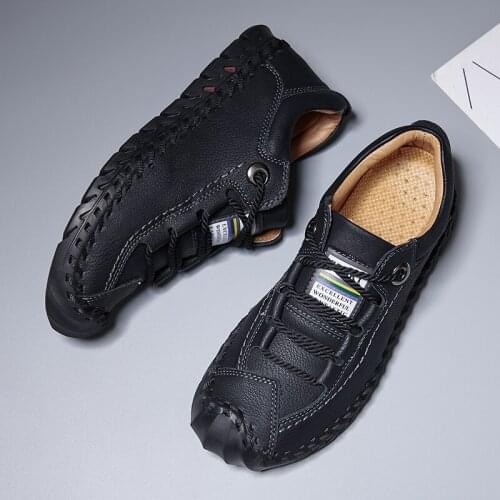 Mens Shoes Outdoor Work Casual Shoes Handmade Leather Shoes Low-top Frosted Leather Large Size Hiking Mountain Bike Stitching