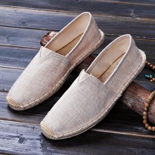 Men Canvas Shoes Breathable Loafers Slip On Solid Black White Hemp Wrap shoes Mens Espadrilles Fisherman driving Shoes A21-10