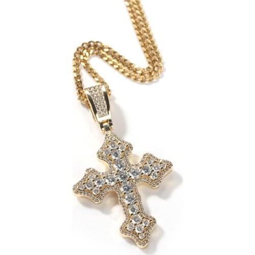Hip Hop Cubic Zircon Chain Cross Pendant Necklace High Quality Link Jewelry for Men