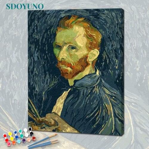 SDOYUNO Van Gogh self-portrait Abstract Oil Paint By Numbers Kits Painting By Numbers On Canvas Frame 60x75cm DIY Home Decor