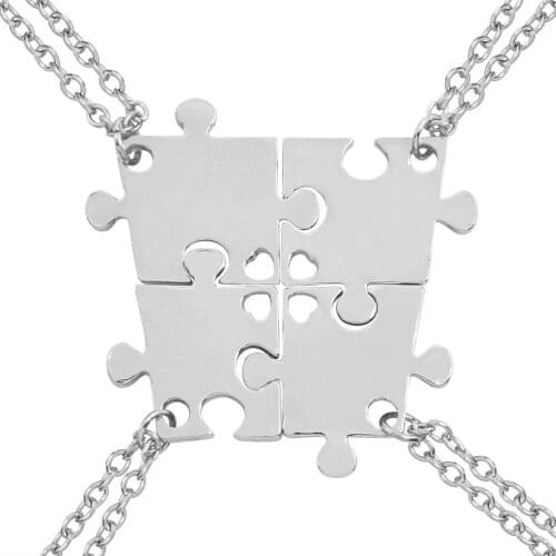 4 Piece Set Of Good Friends Series Hollow Love Puzzle Geometric Necklace Unisex Friendship BFF Pendant Jewelry Selection